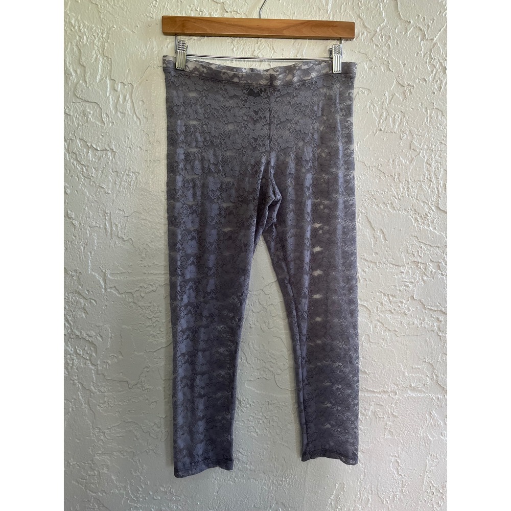 G by Guess Grey Floral Lace Cropped Leggings Sheer Layering Pants Womens Medium